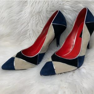 CHARLES JOURDAN Paris Navy/Cream Suede Pump Size 9 EUC